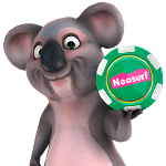 Kevin koala holding a green casino chip with neosurf on it